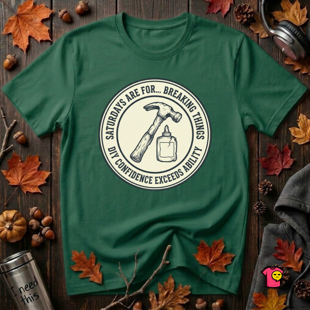 Saturdays are for Breaking Things sarcastic DIY t-shirt in Evergreen by Snarky Sarks