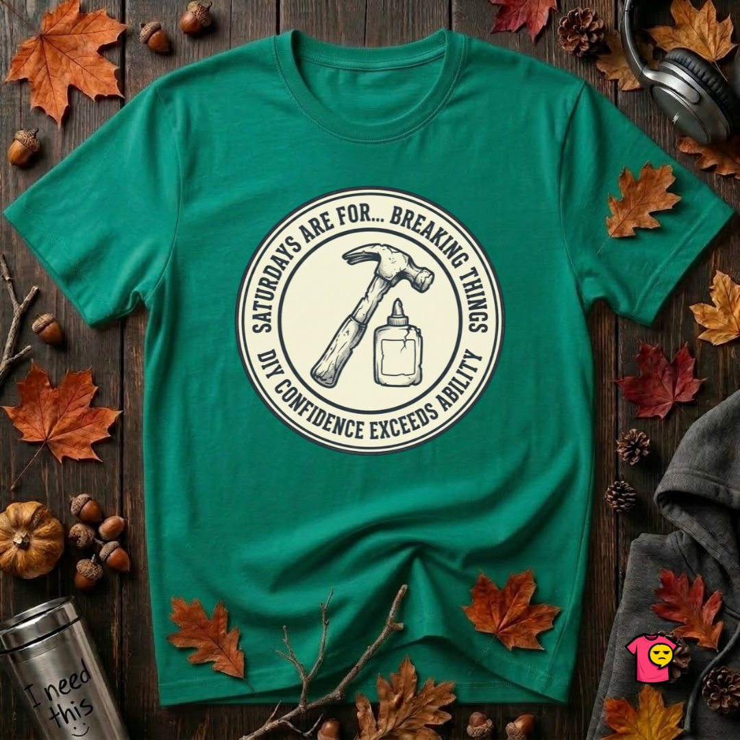 Saturdays are for Breaking Things sarcastic DIY t-shirt in Heather Kelly by Snarky Sarks