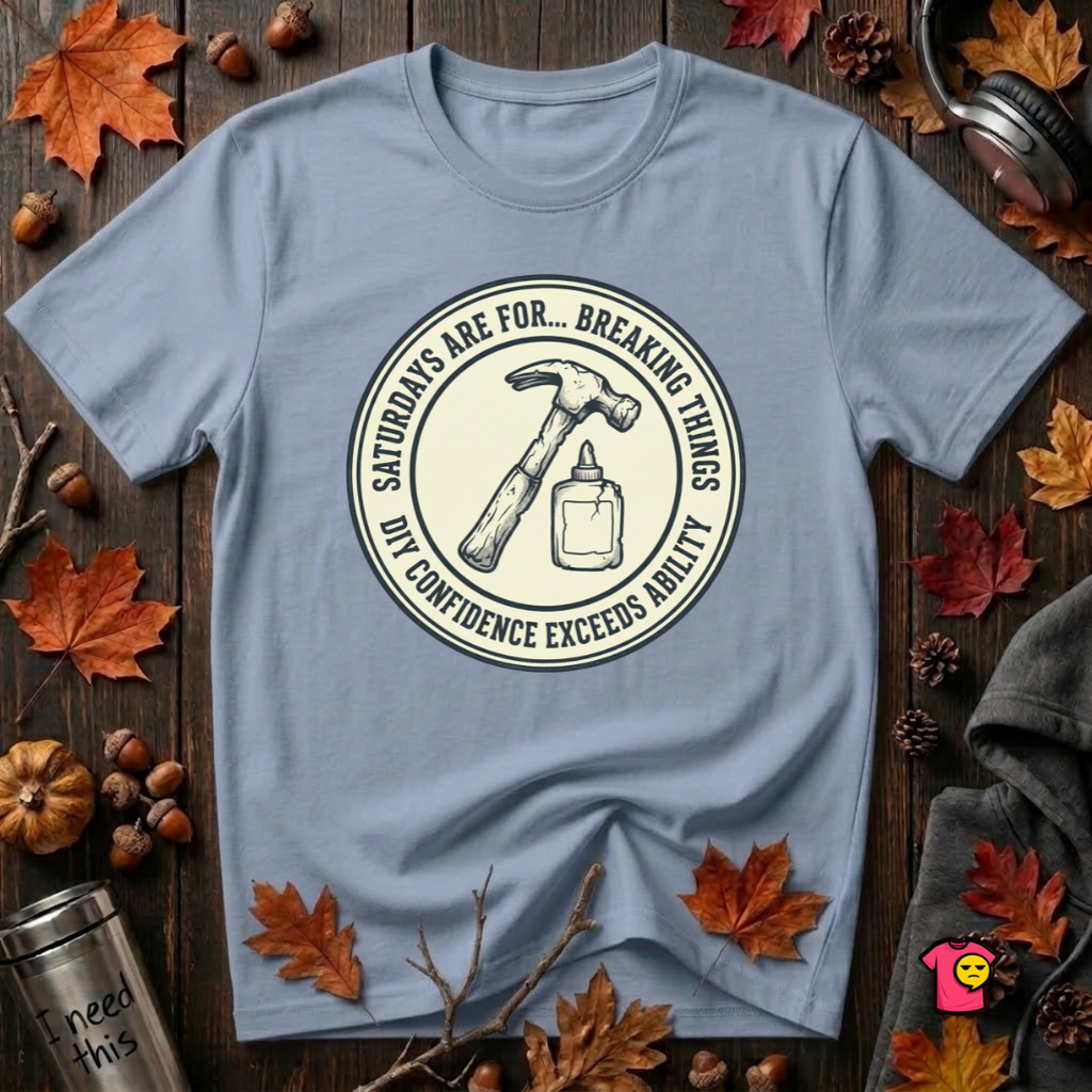 Saturdays are for Breaking Things sarcastic DIY t-shirt in Heather Prism Blue by Snarky Sarks