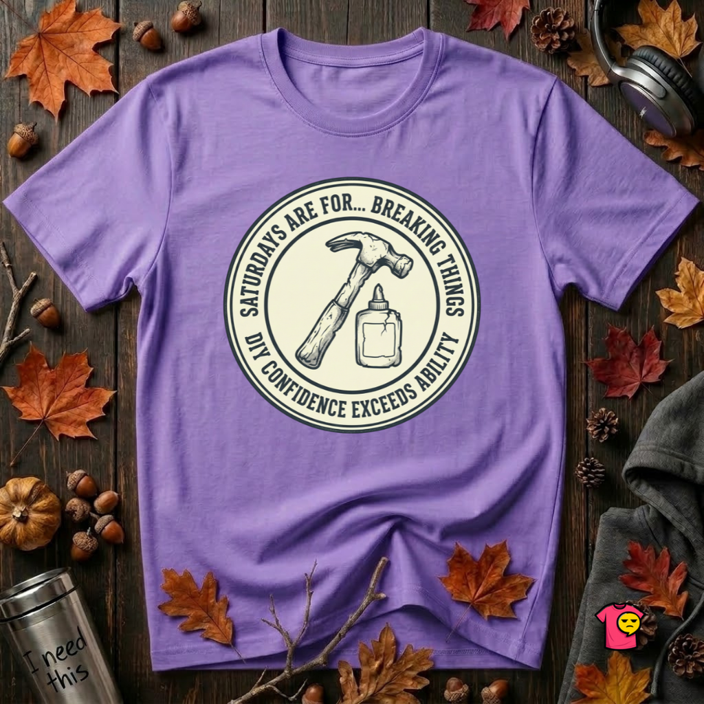 Saturdays are for Breaking Things sarcastic DIY t-shirt in Heather Team Purple by Snarky Sarks
