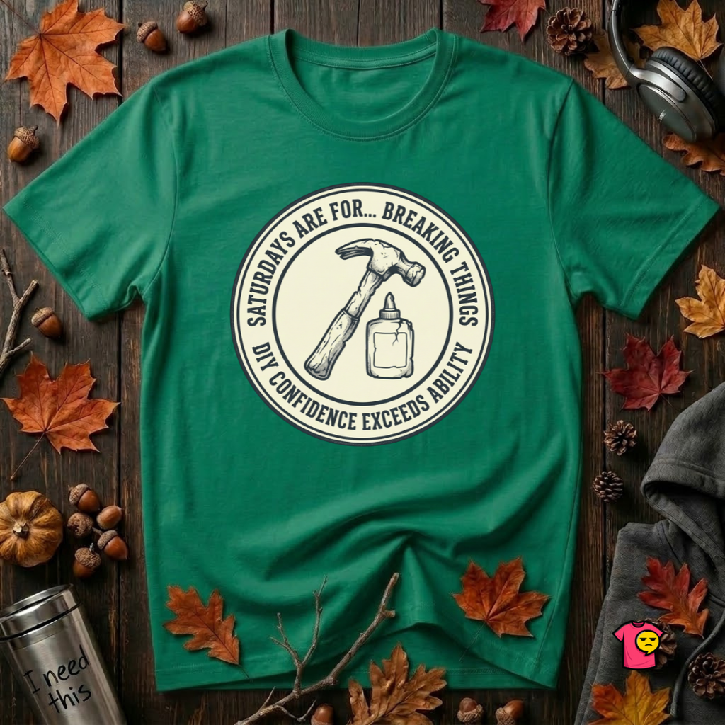 Saturdays are for Breaking Things sarcastic DIY t-shirt in Kelly by Snarky Sarks