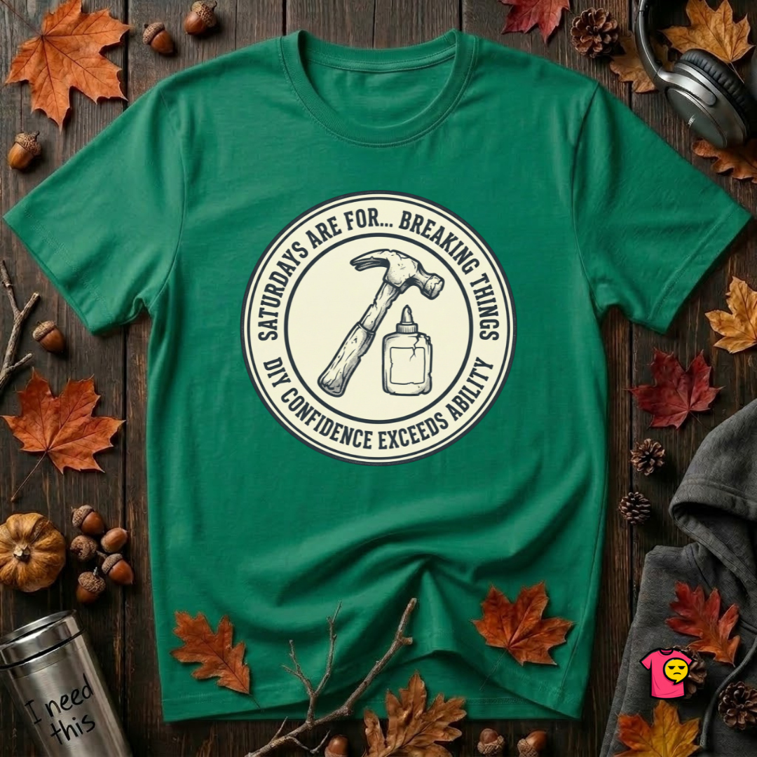 Saturdays are for Breaking Things sarcastic DIY t-shirt in Kelly by Snarky Sarks