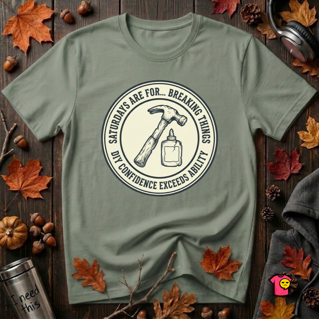 Saturdays are for Breaking Things sarcastic DIY t-shirt in Military Green by Snarky Sarks