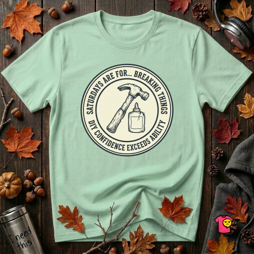 Saturdays are for Breaking Things sarcastic DIY t-shirt in Mint by Snarky Sarks