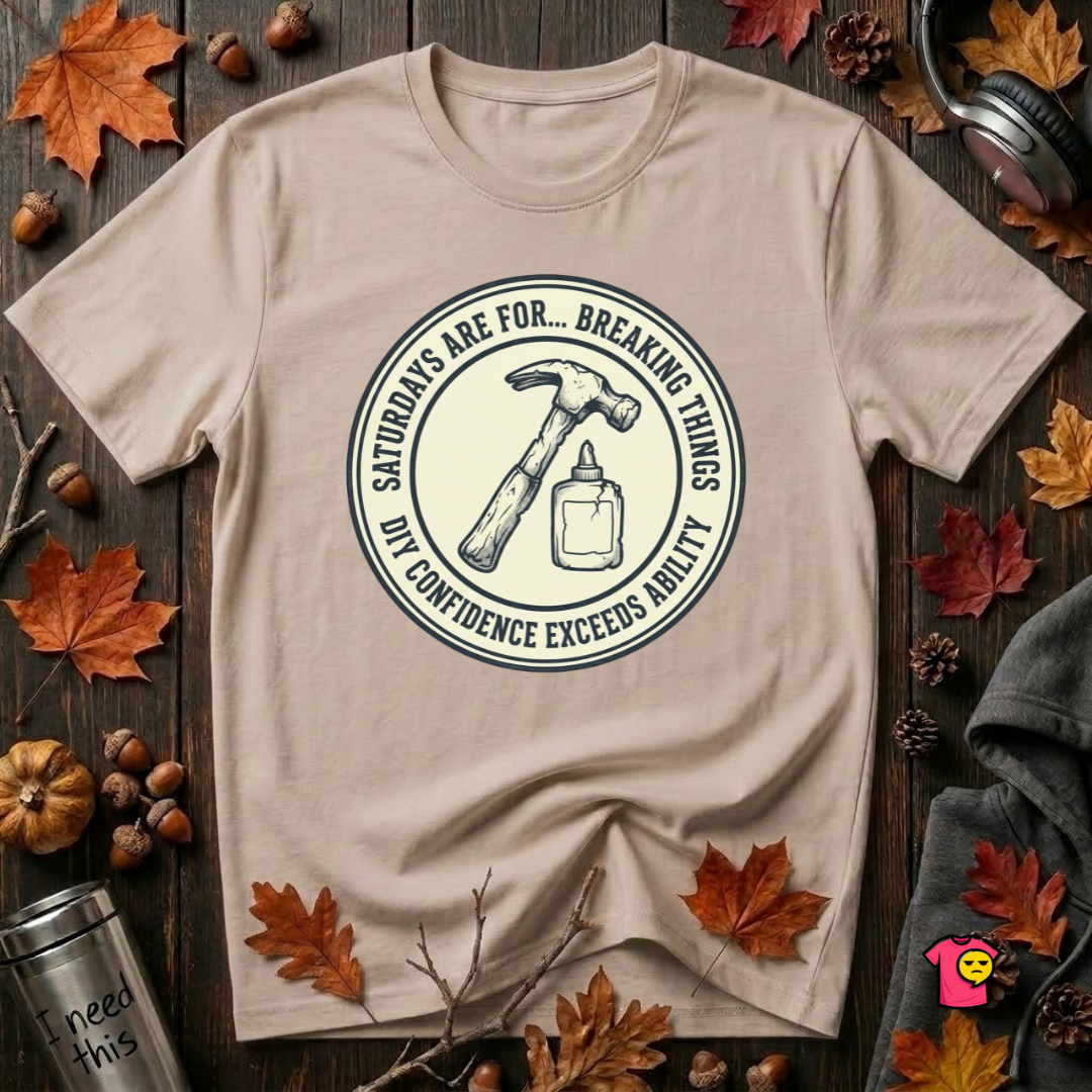 Saturdays are for Breaking Things sarcastic DIY t-shirt in Natural by Snarky Sarks