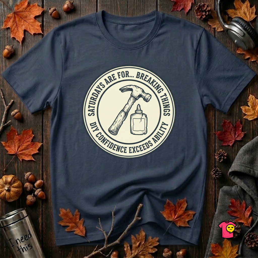 Saturdays are for Breaking Things sarcastic DIY t-shirt in Navy by Snarky Sarks