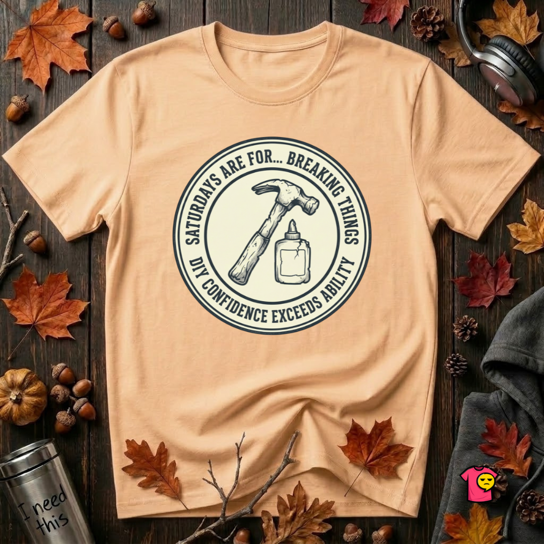 Saturdays are for Breaking Things sarcastic DIY t-shirt in Peach by Snarky Sarks