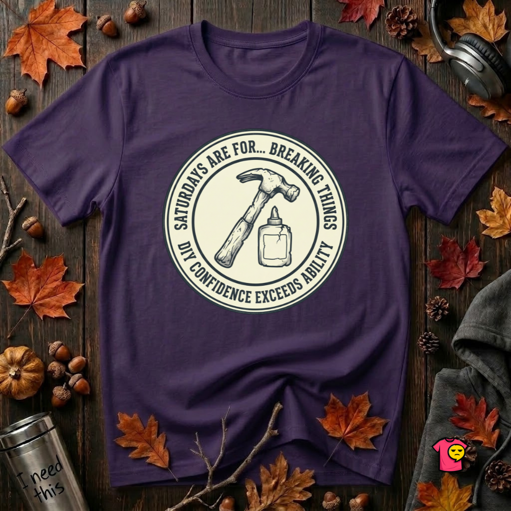 Saturdays are for Breaking Things sarcastic DIY t-shirt in Purple by Snarky Sarks