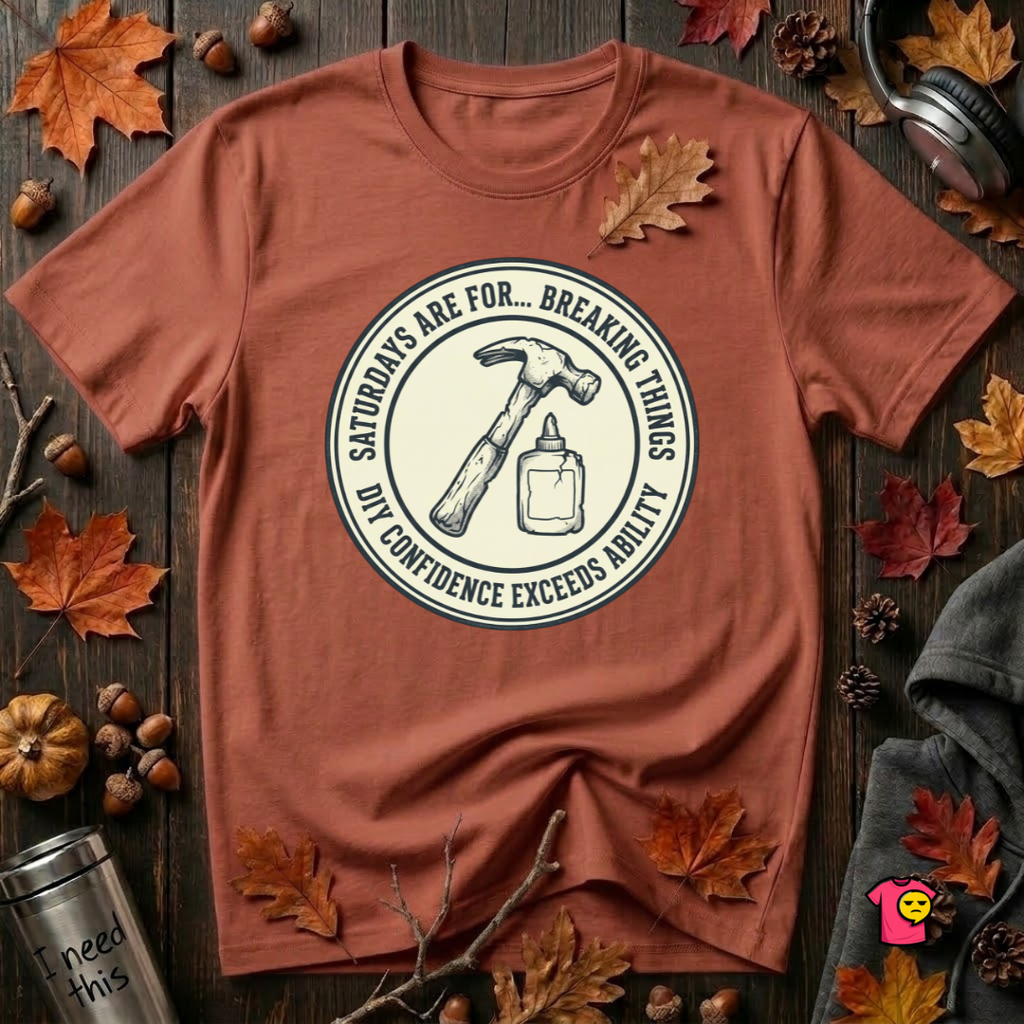 Saturdays are for Breaking Things sarcastic DIY t-shirt in Rust by Snarky Sarks