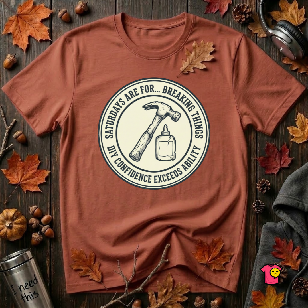 Saturdays are for Breaking Things sarcastic DIY t-shirt in Rust by Snarky Sarks