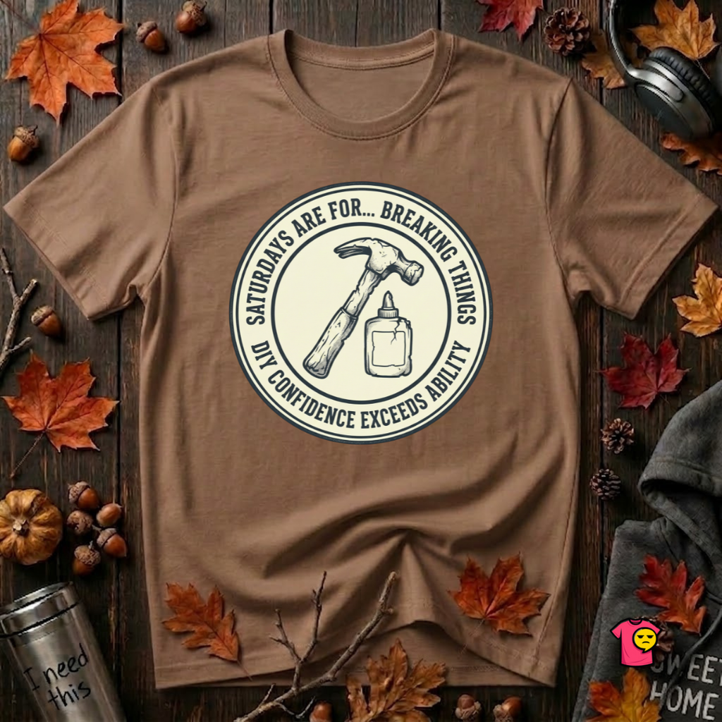 Saturdays are for Breaking Things sarcastic DIY t-shirt in Sand Dune by Snarky Sarks