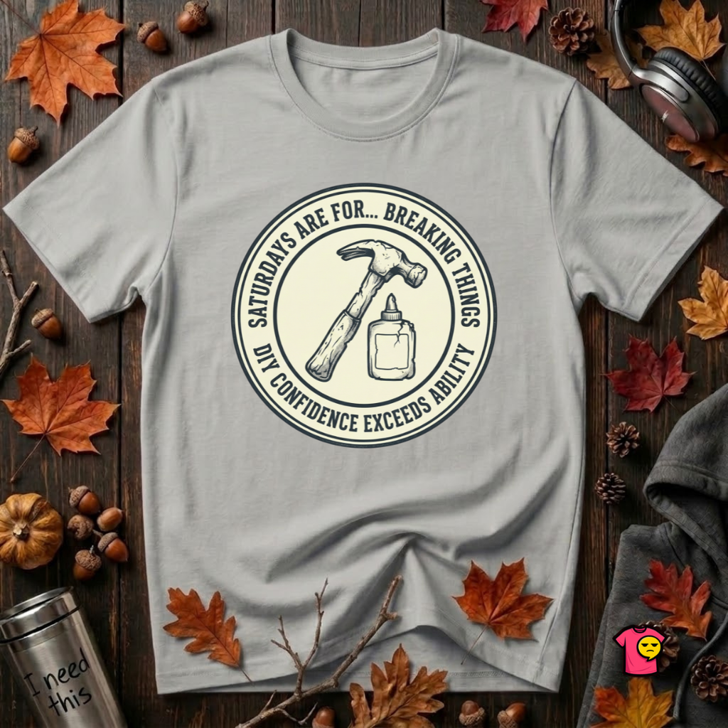 Saturdays are for Breaking Things sarcastic DIY t-shirt in Silver by Snarky Sarks