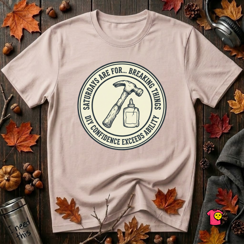 Saturdays are for Breaking Things sarcastic DIY t-shirt in Soft Pink by Snarky Sarks