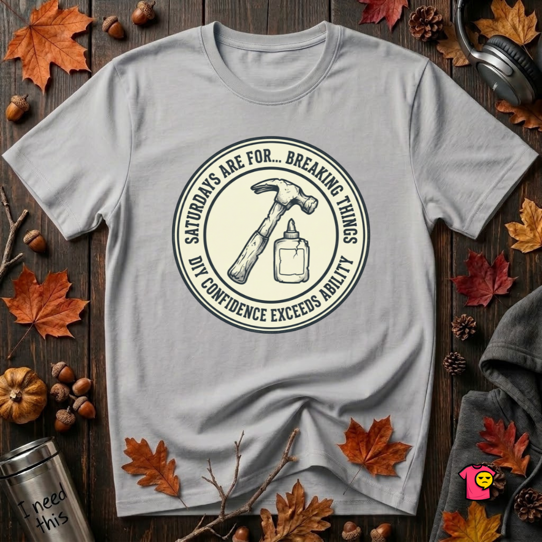 Saturdays are for Breaking Things sarcastic DIY t-shirt in Solid Athletic Gray by Snarky Sarks