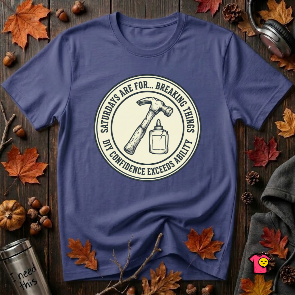 Saturdays are for Breaking Things sarcastic DIY t-shirt in Team Navy by Snarky Sarks