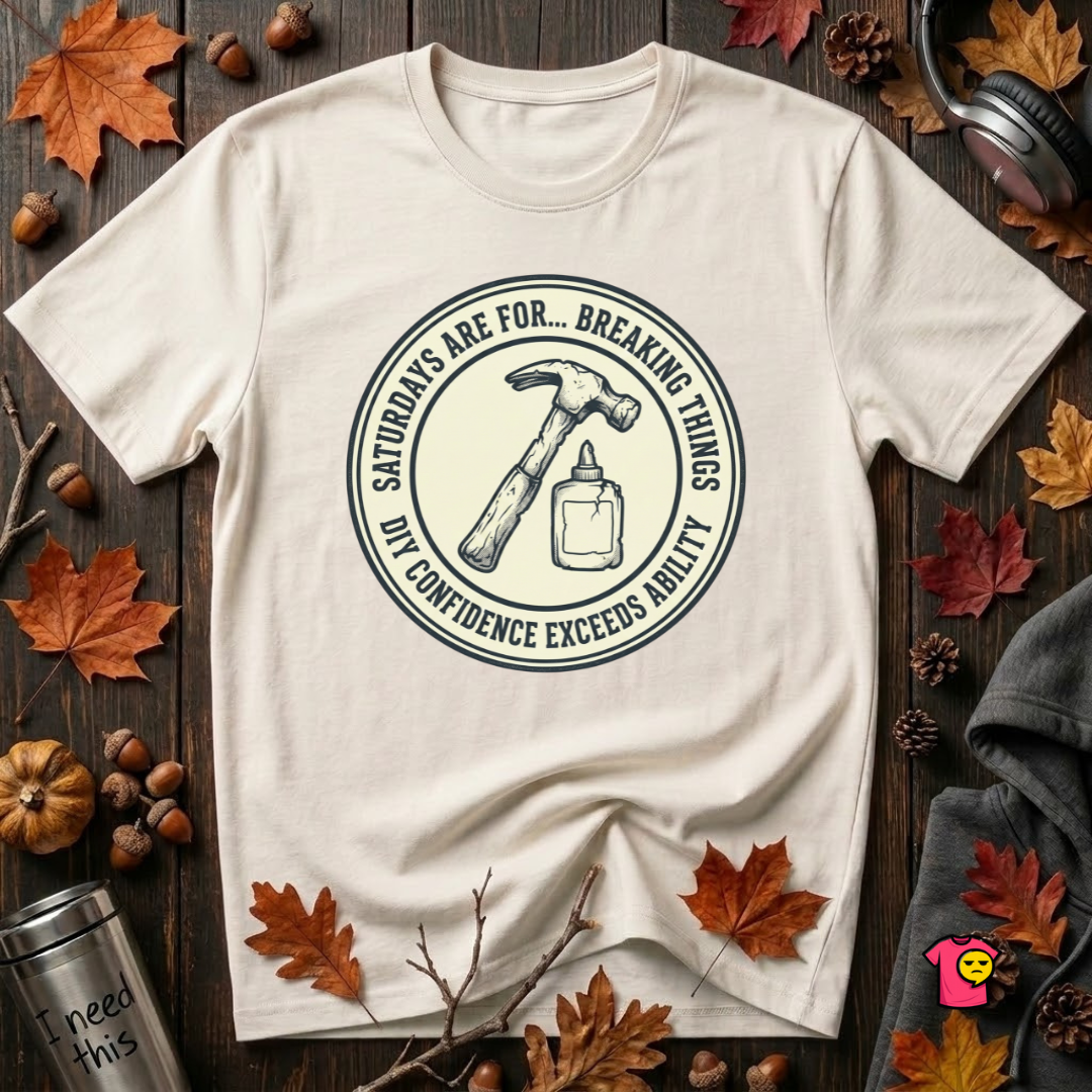 Saturdays are for Breaking Things sarcastic DIY t-shirt in White by Snarky Sarks
