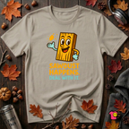 Sawdust Happens sarcastic woodworking t-shirt in Heather Stone by Snarky Sarks