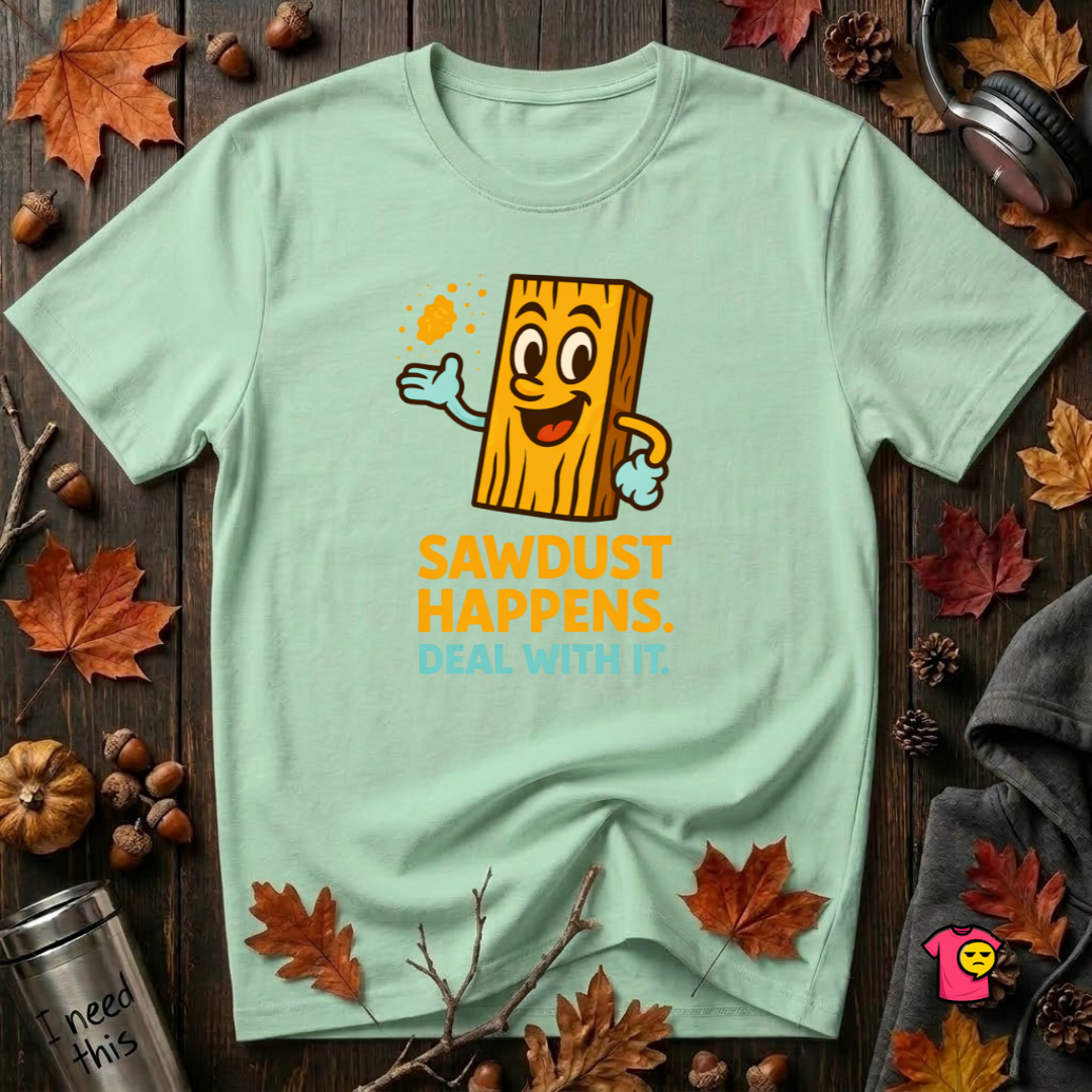 Sawdust Happens sarcastic woodworking t-shirt in Mint by Snarky Sarks