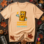 Sawdust Happens sarcastic woodworking t-shirt in Peach by Snarky Sarks