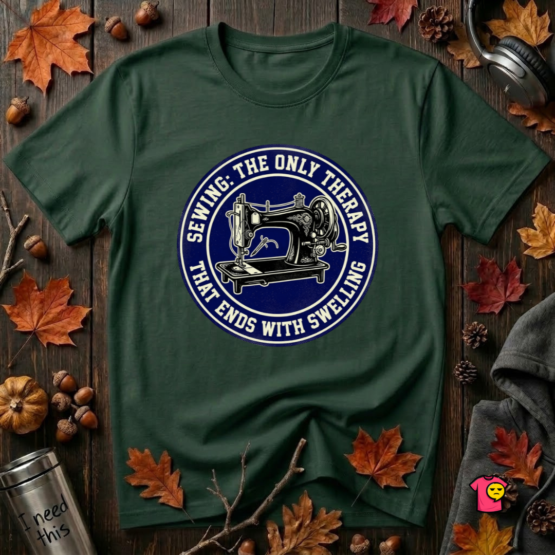 Sewing Ends in Swelling sarcastic sewing t-shirt in Forest by Snarky Sarks
