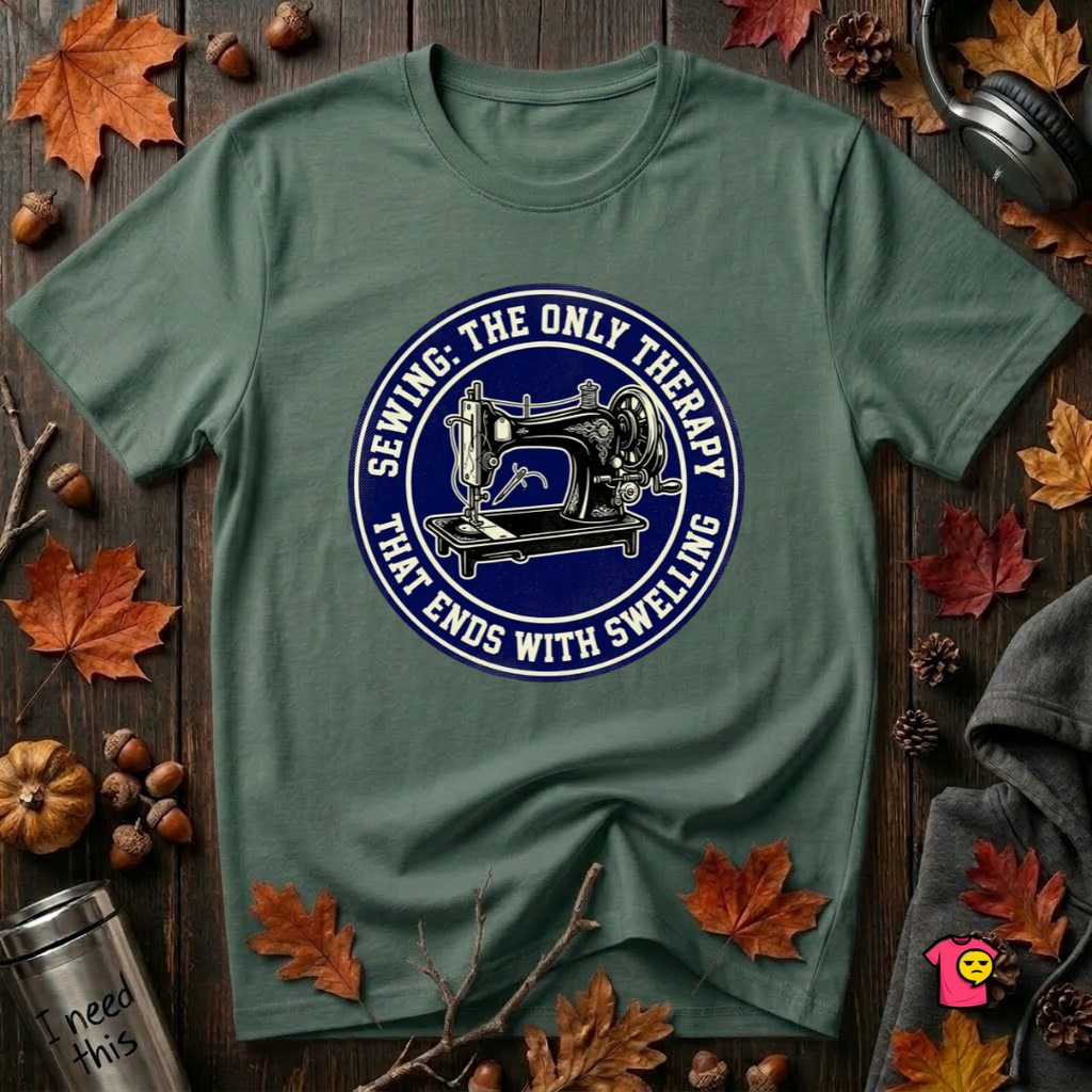 Sewing Ends in Swelling sarcastic sewing t-shirt in Heather Forest by Snarky Sarks