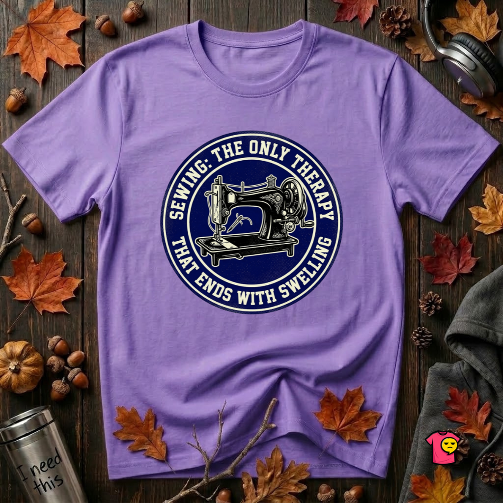 Sewing Ends in Swelling sarcastic graphic t-shirt in Heather Team Purple by Snarky Sarks