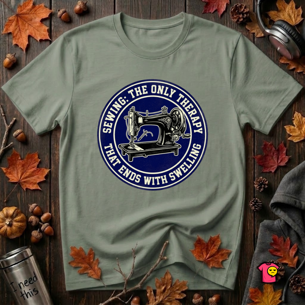 Sewing Ends in Swelling sarcastic sewing t-shirt in Military Green by Snarky Sarks