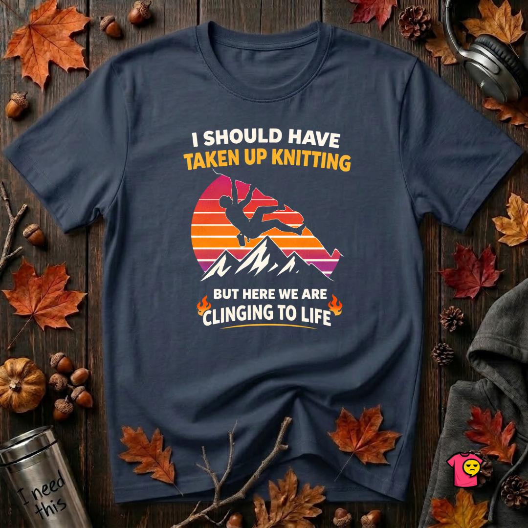Should Have Taken up Knitting sarcastic graphic t-shirt in Navy by Snarky Sarks