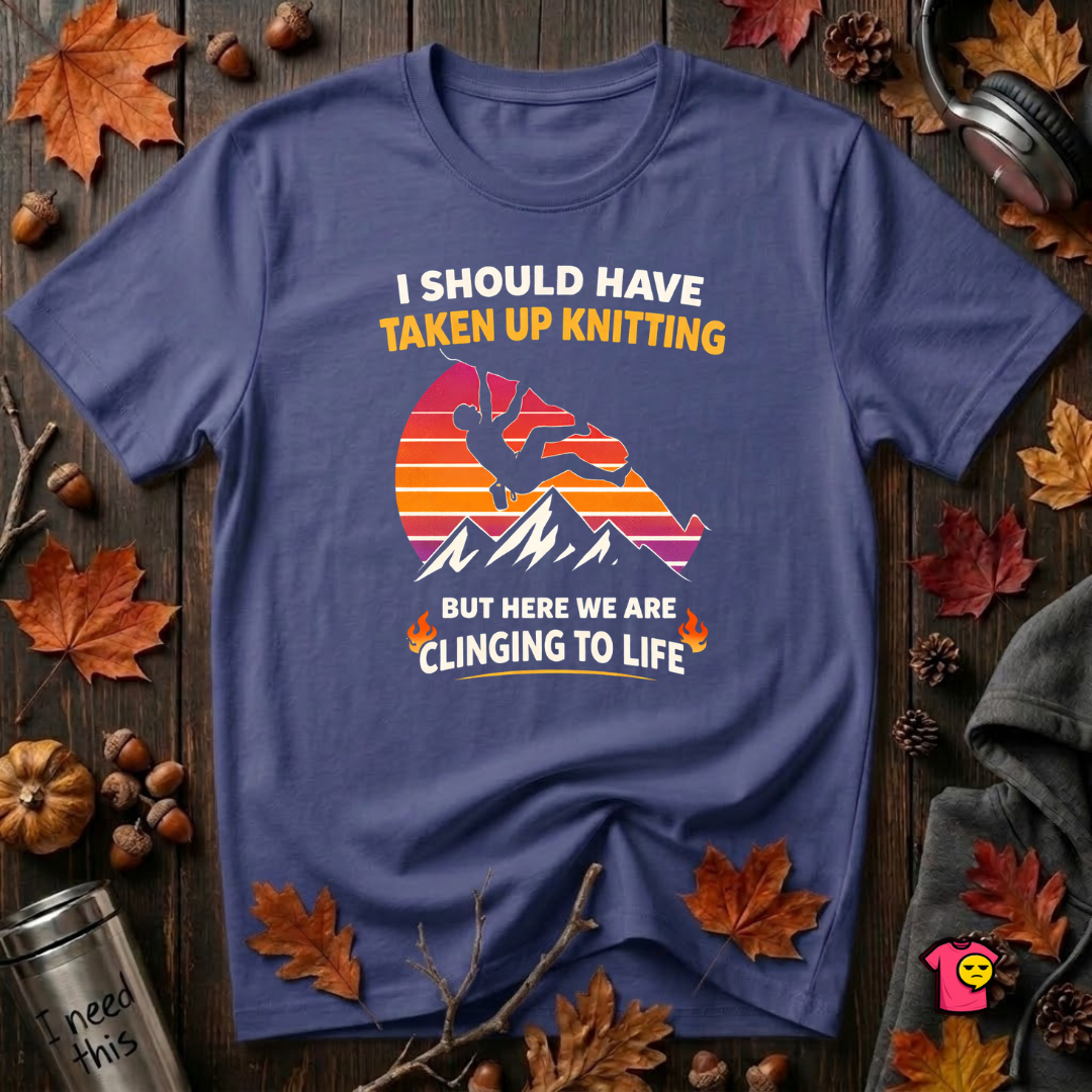 Should Have Taken up Knitting sarcastic graphic t-shirt in Team Navy by Snarky Sarks