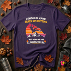 Should Have Taken up Knitting sarcastic graphic t-shirt in Team Purple by Snarky Sarks