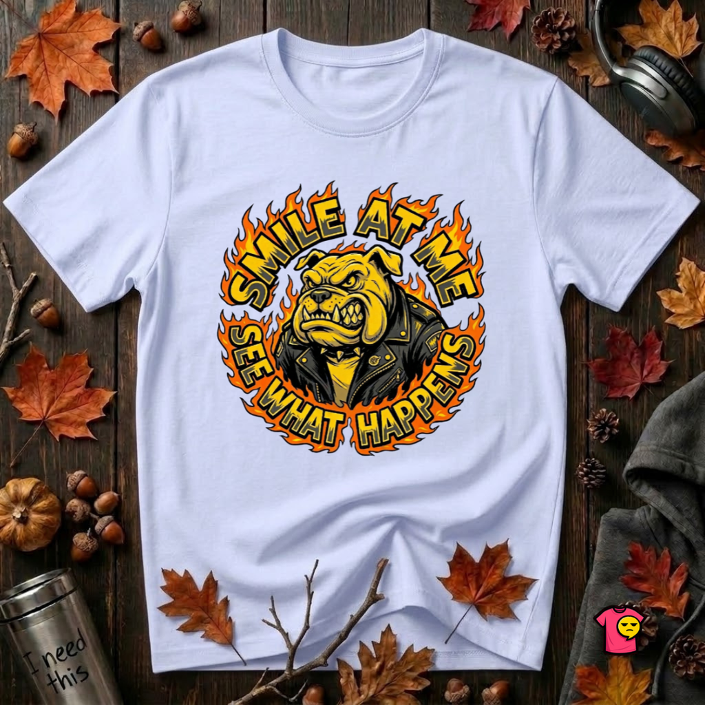 Smile at Me...See What Happens sarcastic graphic t-shirt in Ash by Snarky Sarks