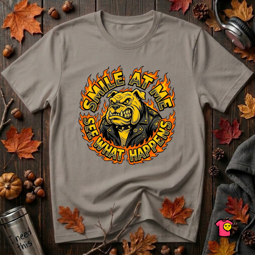 Smile at Me...See What Happens sarcastic graphic t-shirt in Deep Heather by Snarky Sarks