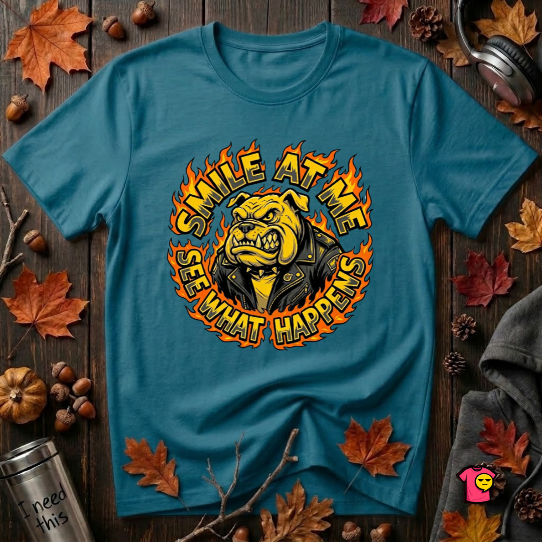Smile at Me...See What Happens sarcastic graphic t-shirt in Deep Teal by Snarky Sarks
