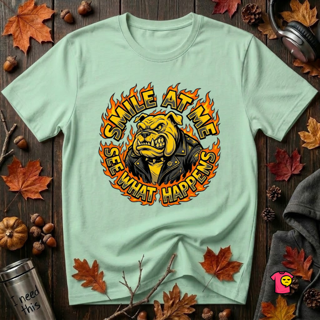 Smile at Me...See What Happens sarcastic graphic t-shirt in Mint by Snarky Sarks