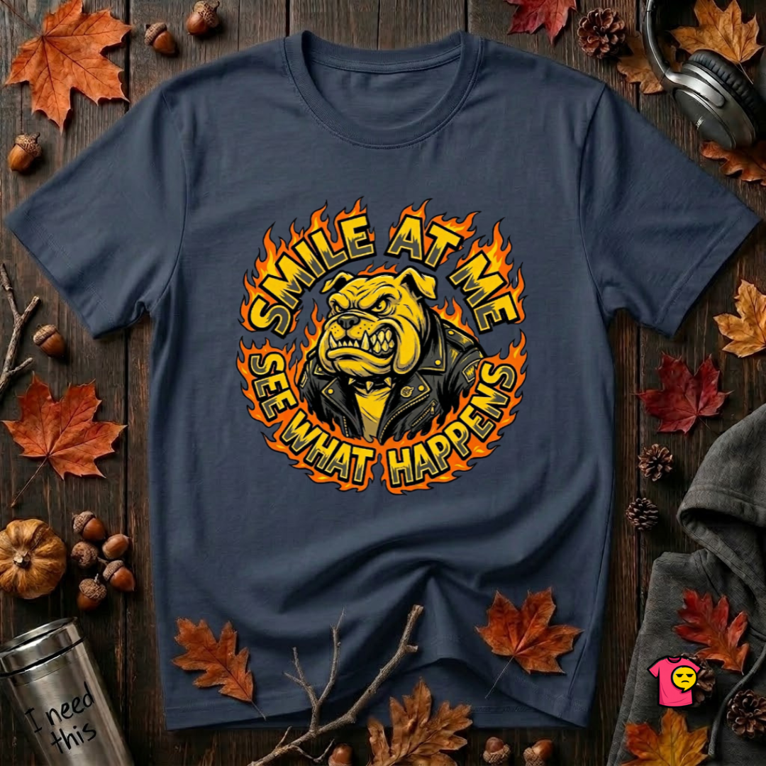 Smile at Me...See What Happens sarcastic graphic t-shirt in Navy by Snarky Sarks