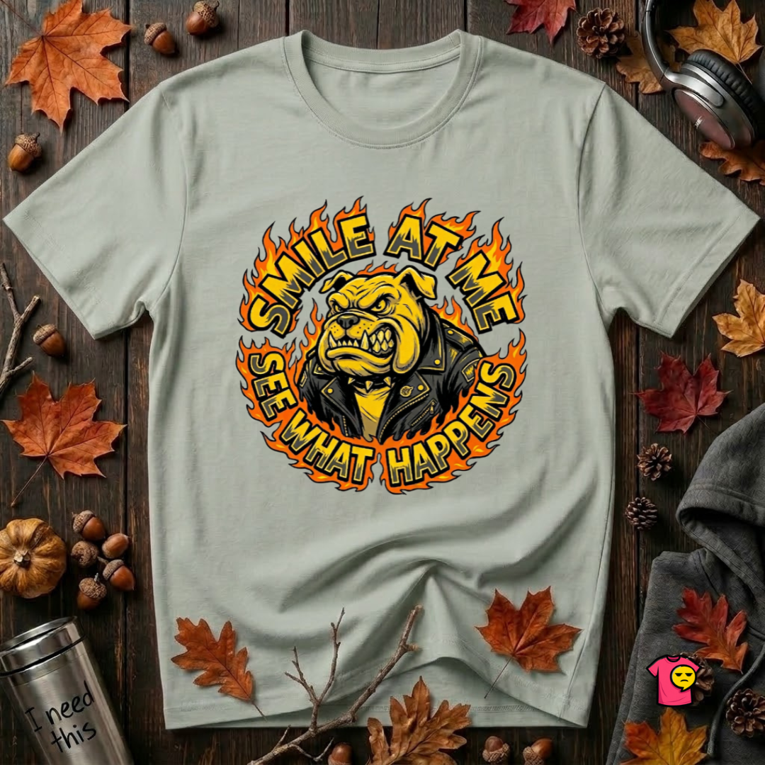 Smile at Me...See What Happens sarcastic graphic t-shirt in Sage by Snarky Sarks