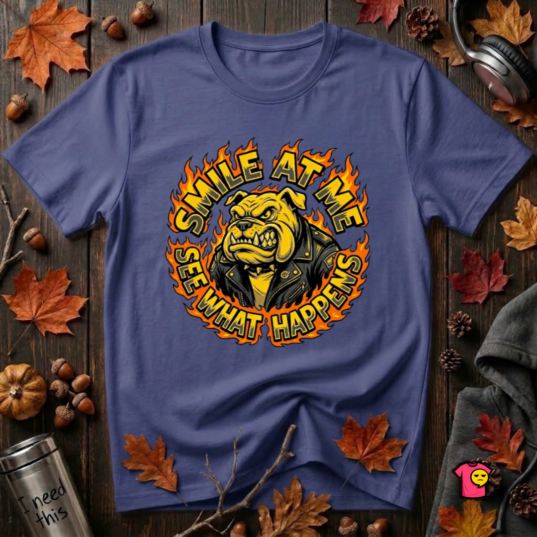 Smile at Me...See What Happens sarcastic graphic t-shirt in Team Navy by Snarky Sarks