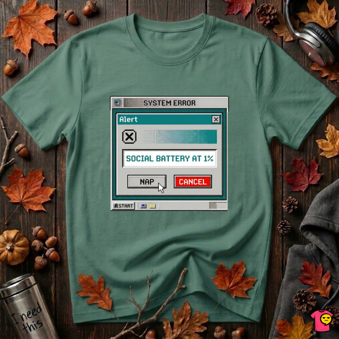 Social Battery at 1% sarcastic graphic t-shirt in Grass Green by Snarky Sarks