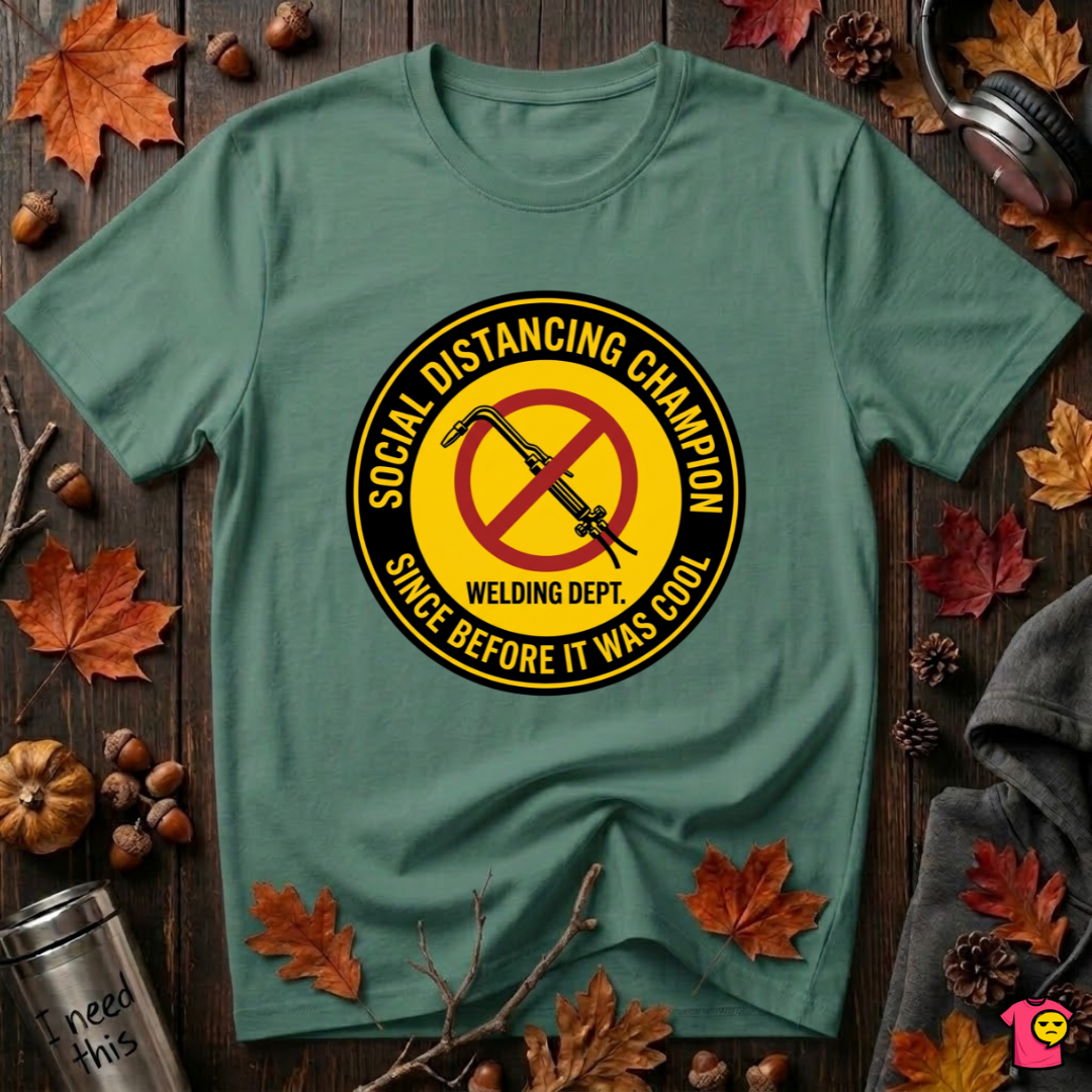 Social Distancing Champion sarcastic graphic t-shirt in Grass Green by Snarky Sarks