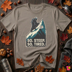 So Steep So Tired sarcastic hiking graphic t-shirt in Asphalt by Snarky Sarks