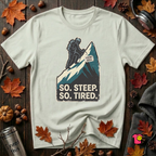 So Steep So Tired sarcastic hiking graphic t-shirt in Citron by Snarky Sarks