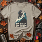 So Steep So Tired sarcastic hiking graphic t-shirt in Heather Stone by Snarky Sarks
