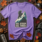 So Steep So Tired sarcastic hiking graphic t-shirt in Heather Team Purple by Snarky Sarks