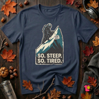 So Steep So Tired sarcastic hiking graphic t-shirt in Navy by Snarky Sarks