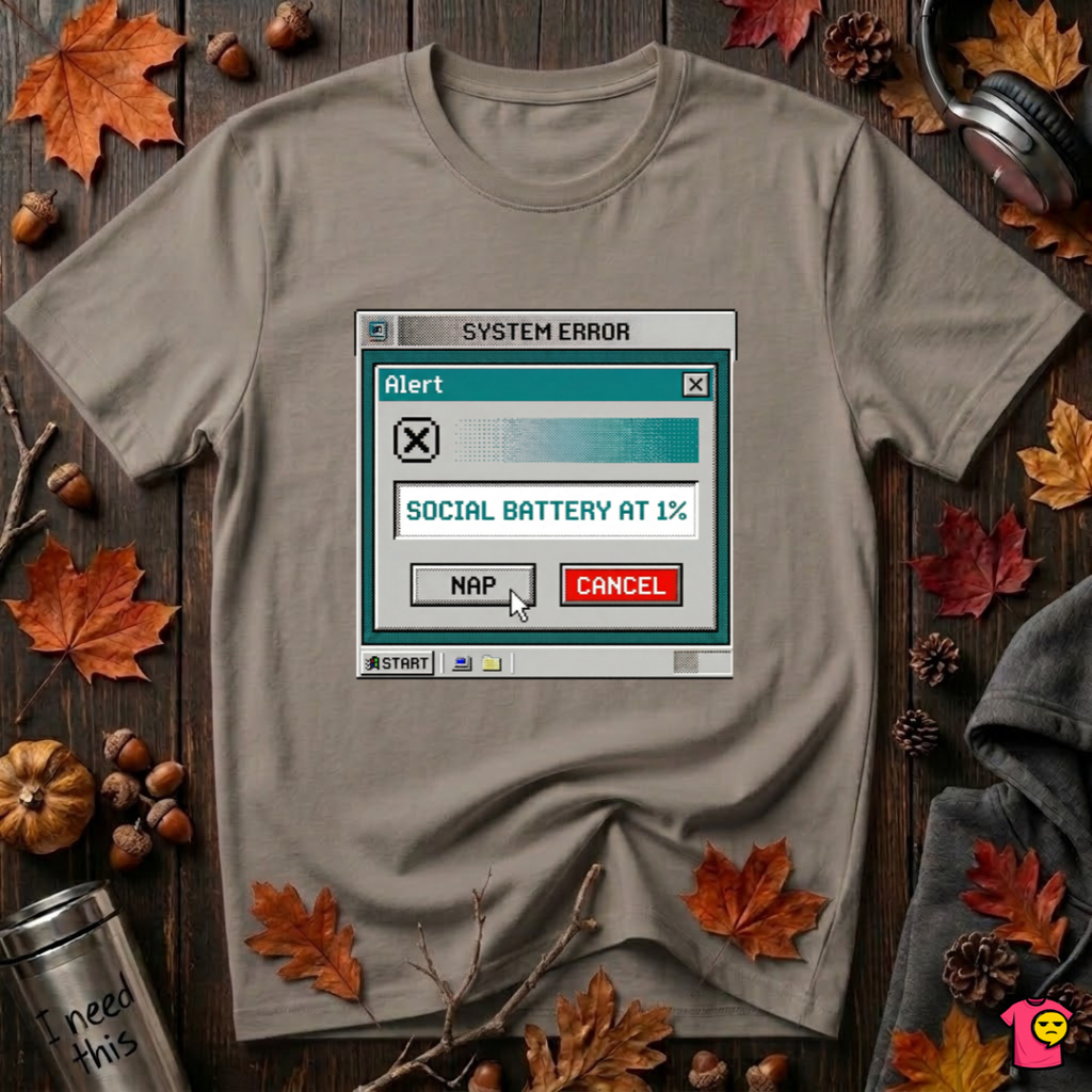 Social Battery at 1% sarcastic graphic t-shirt in Asphalt by Snarky Sarks