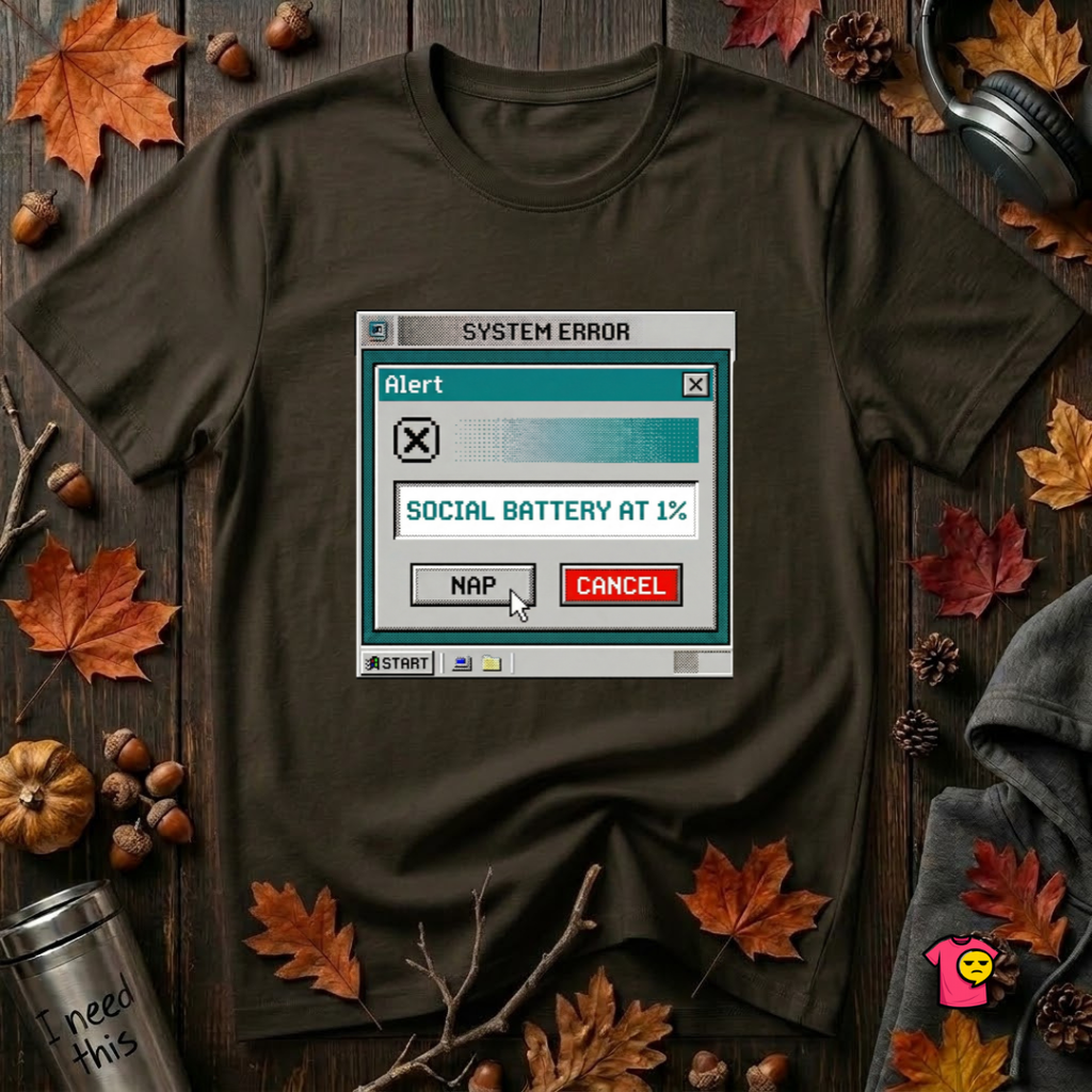 Social Battery at 1% sarcastic graphic t-shirt in Black by Snarky Sarks