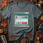 Social Battery at 1% sarcastic graphic t-shirt in Dark Gray by Snarky Sarks