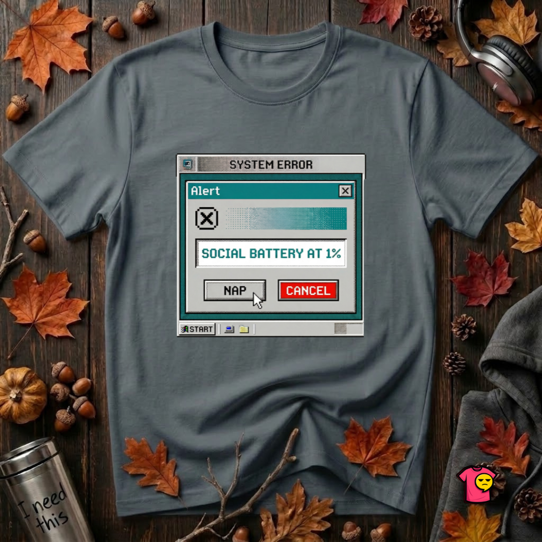 Social Battery at 1% sarcastic graphic t-shirt in Dark Gray by Snarky Sarks