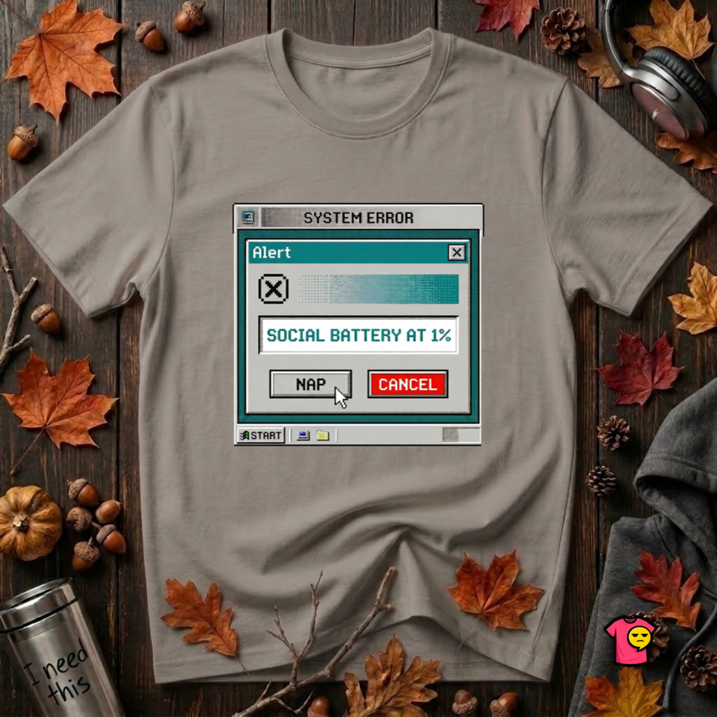 Social Battery at 1% sarcastic graphic t-shirt in Deep Heather by Snarky Sarks