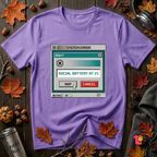 Social Battery at 1% sarcastic graphic t-shirt in Heather Team Purple by Snarky Sarks